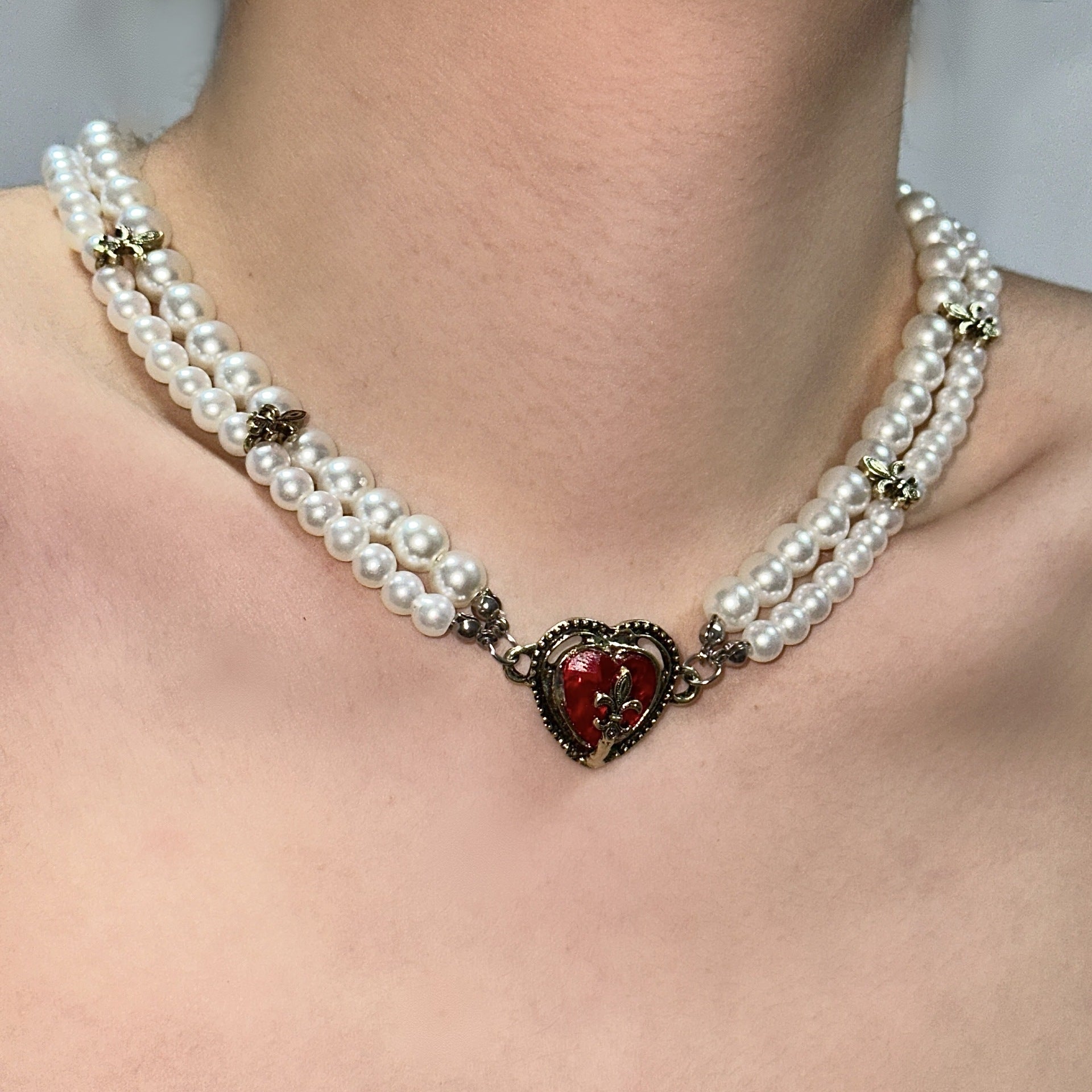 Wholesale Flower Drop Cross Pendant Multi-layer Stacked Pearl Clavicle Chain