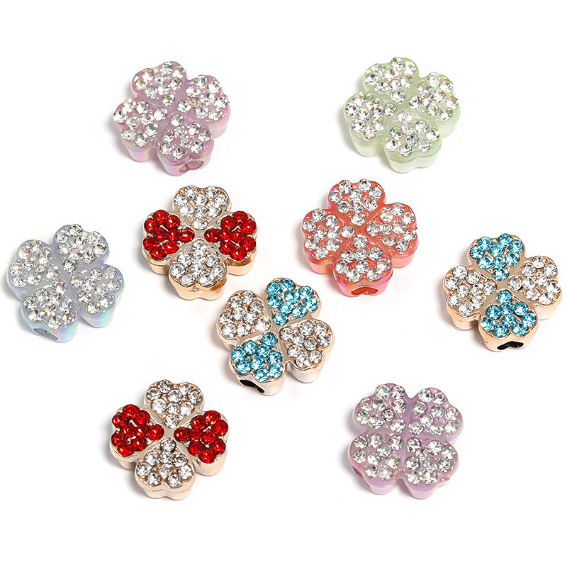 Wholesale 100pcs Diamond Inlaid Four-leaf Clover Acrylic Through-hole Beads Diy Accessories ACC-BDS-BLG056