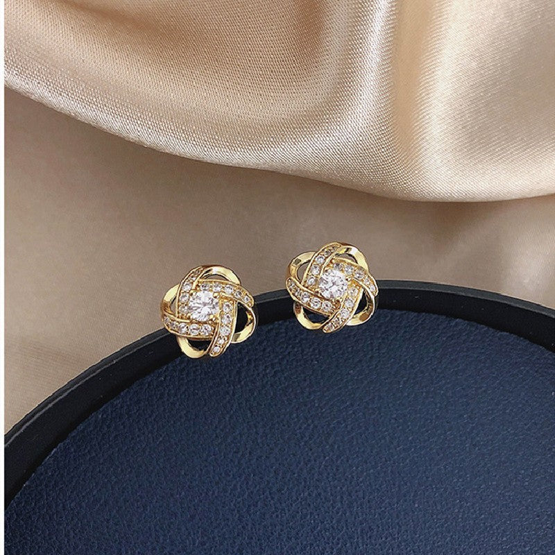 Wholesale S925 silver needle Hollow Cross Diamond geometric  earrings