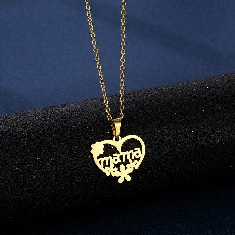 Wholesale MAMA Flower Stainless Steel Earrings Necklace Set Mother's Day Titanium Steel ACC-ES-MinM028