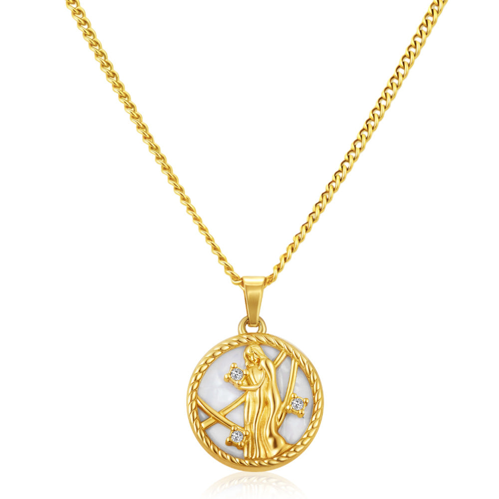 Wholesale Stainless Steel Zodiac Pendant Necklace Round PVD Electroplated Fashion Accessory for Everyday Wear