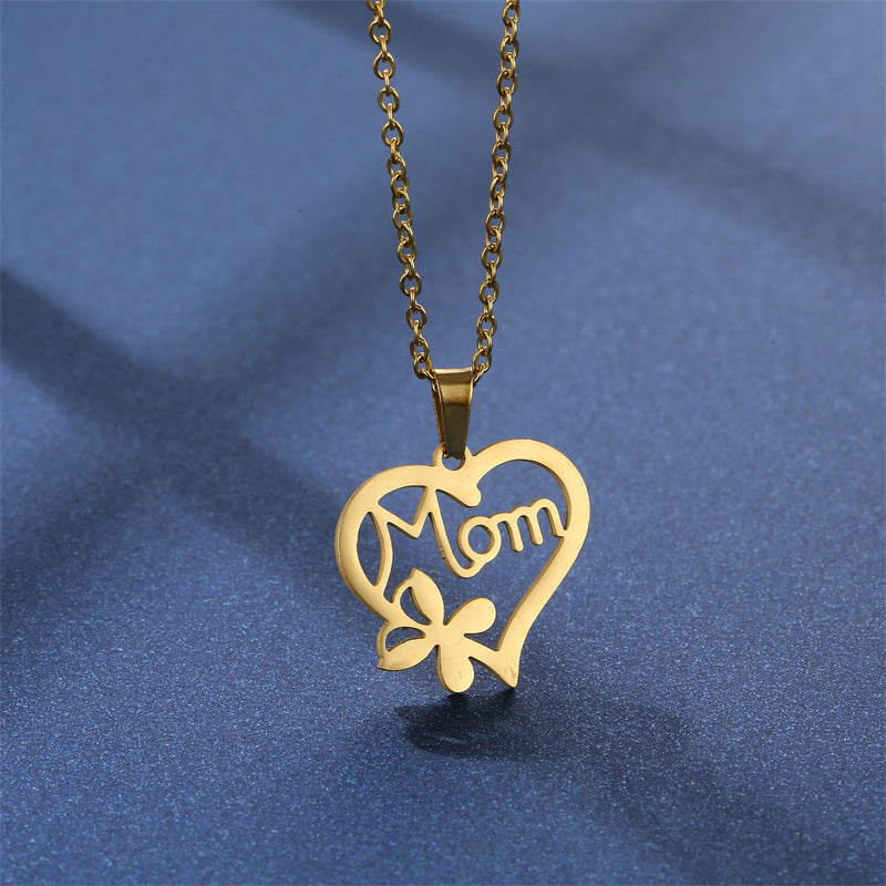 Wholesale Titanium Steel MOM Love Pendant Stainless Steel Earrings Necklace Set Mother's Day ACC-ES-MinM015