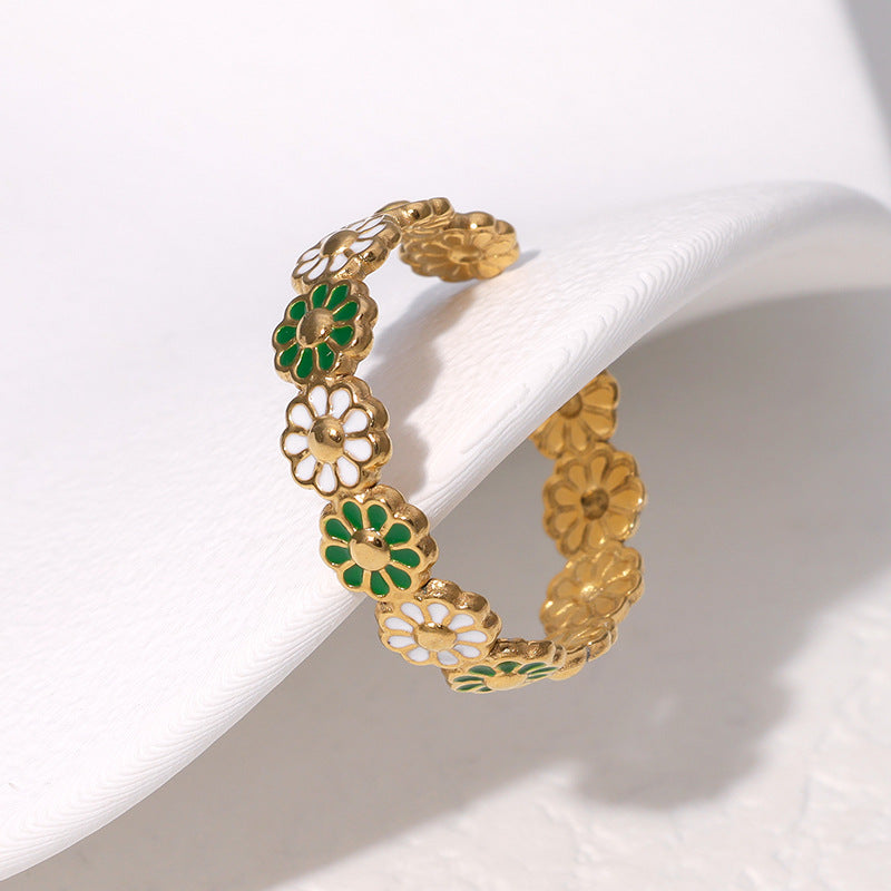 Wholesale French Flower Stainless Steel Ring Open Adjustable Fashion Jewelry Accessory Gift