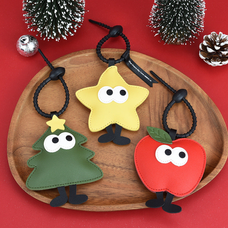 Wholesale Christmas Tree Keychain PU Leather Cartoon Pendant Gift