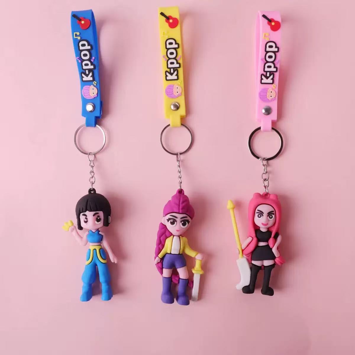 Wholesale PVC soft glue witch hunting girl group surrounding key chain