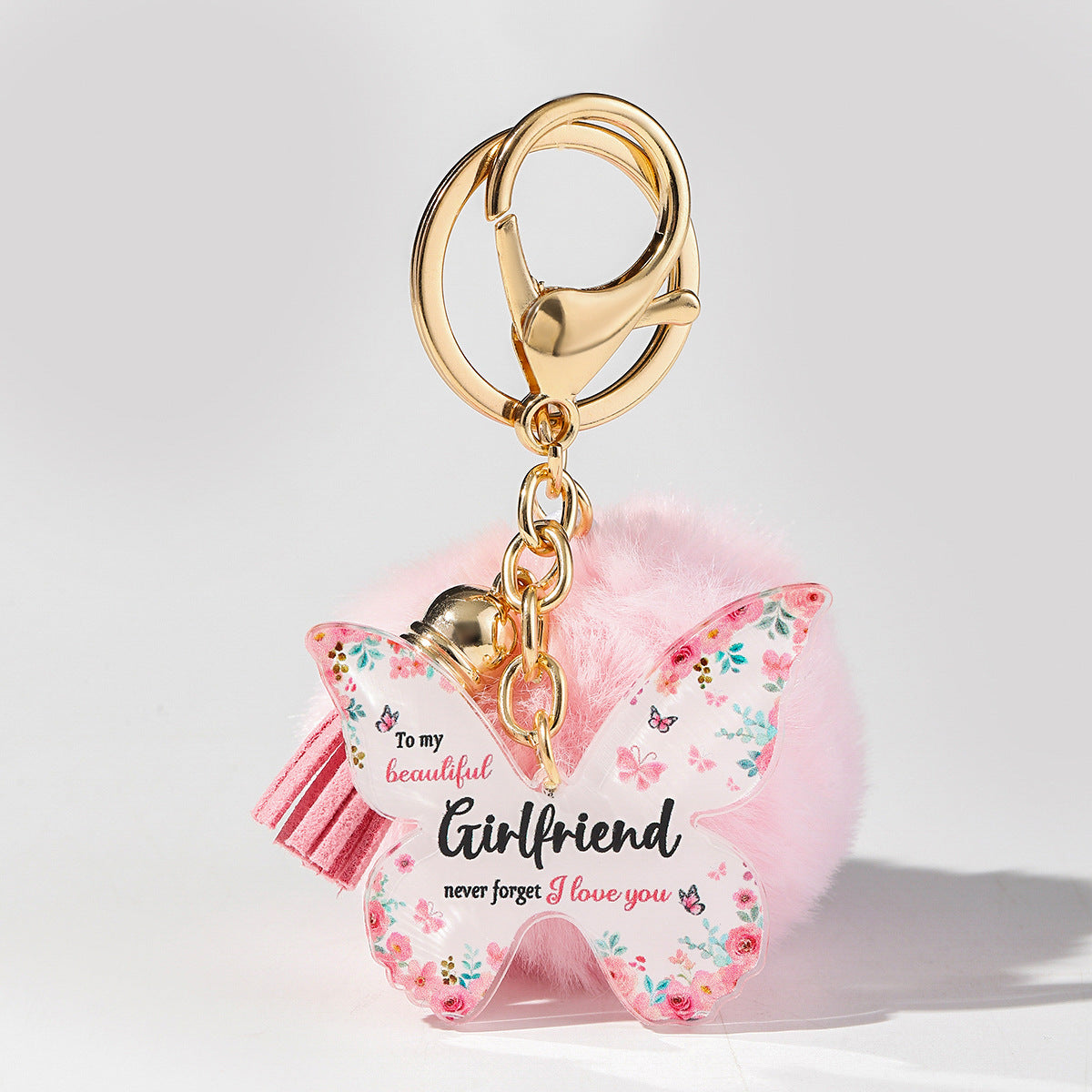 Wholesale Butterfly MOM Grandma Fur Ball Mother's Day Gift Acrylic Keychain Pom Pom ACC-KC-HuiWen013