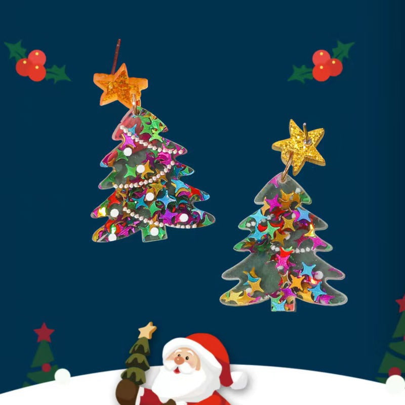Wholesale Acrylic Star Glitter Christmas Tree Earrings ACC-ES-XuanMo007