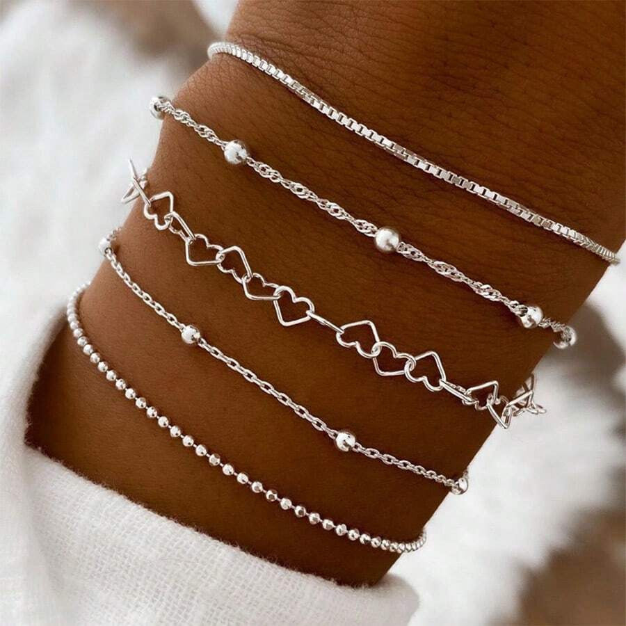 Wholesale Gold Tone 12 Piece Bracelet Set With Airplane Pearl Heart Designs Trendy Resale Jewelry Accessory