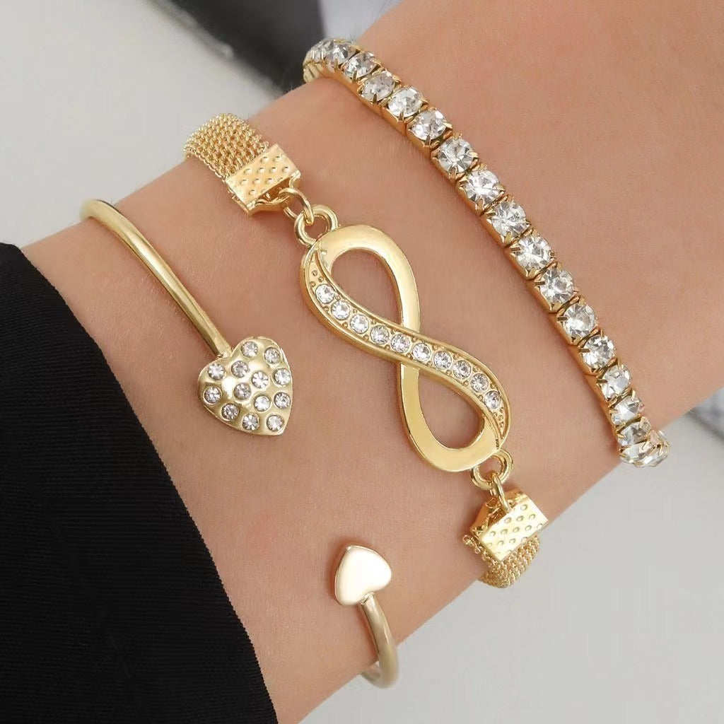 Wholesale Zinc Alloy Infinite Symbol Open Bracelet Set - 3 Piece Boutique Resale Jewelry Accessory