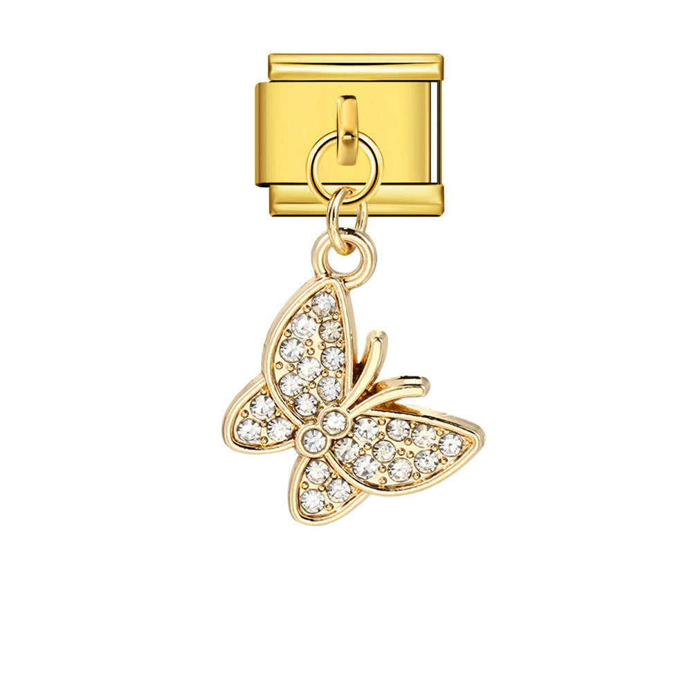 Wholesale 5pcs Italian Charm Bracelet 9mm DIY Splicing Diamond Butterfly Pendant Stainless Steel Composable Bracelet