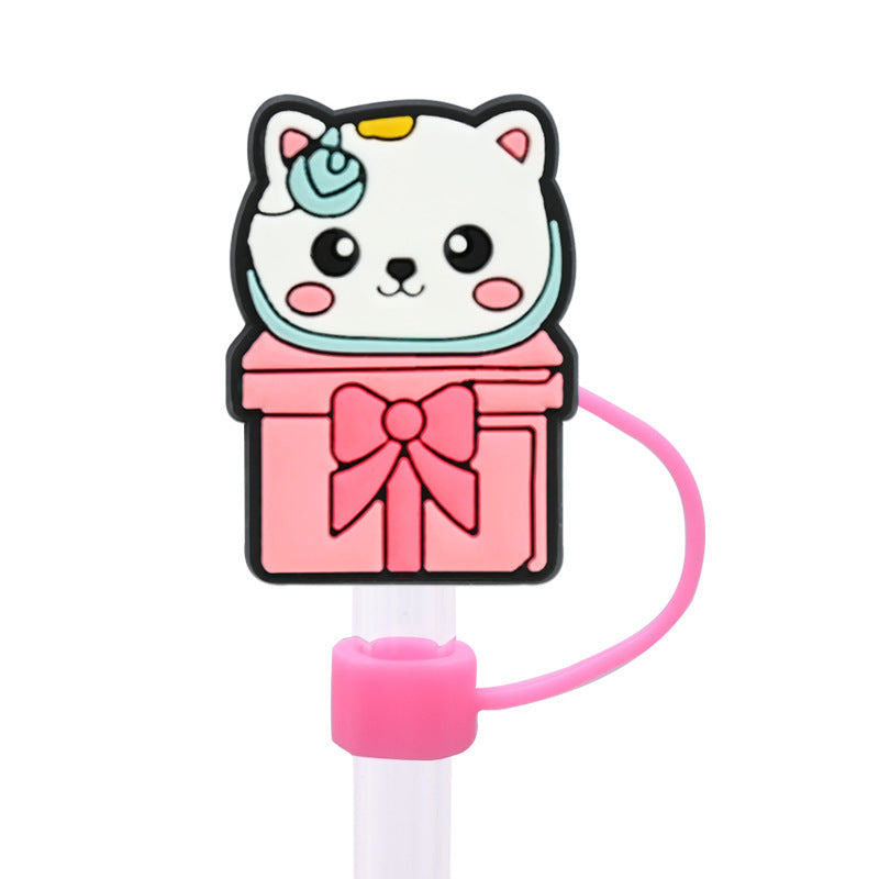 Wholesale Random 100pcs Cat Series 8/10mm PVC Soft Straw Tube Cap