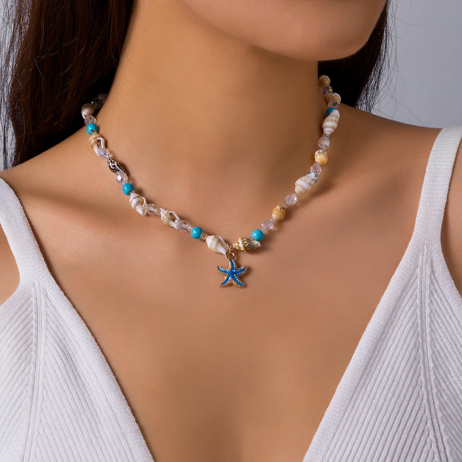 Wholesale  Bohemian Beach Vacation Marine Foot Fashion Conch Rice Bead Shell Beaded Necklace