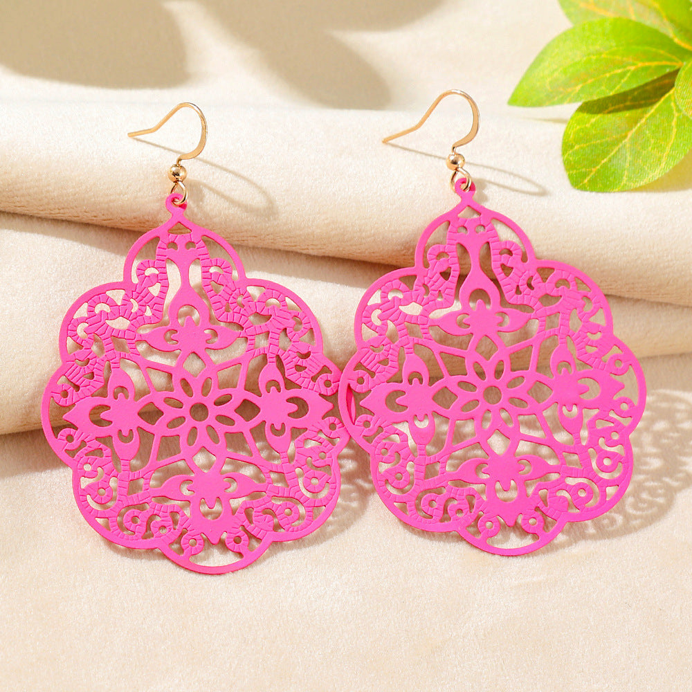 Wholesale Bohemian Style Iron Spray Paint Earrings,  Geometric Hollow Design,  Boutique Jewelry Accessory