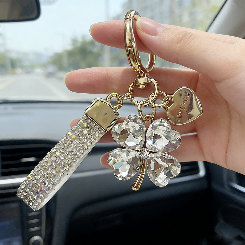 Wholesale Electroplated Zinc Alloy Four Leaf Clover Keychain Pendant - Korean Style Fashion Accessory for Bag Charm Boutique Resale