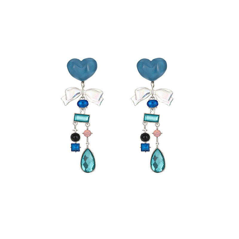 Wholesale silver needle blue water ripple heart earrings