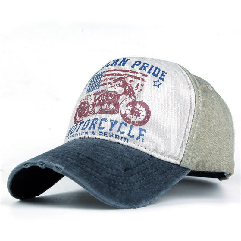 Wholesale Motorcycle Print Five Panel Cotton Baseball Cap Distressed Washed Trucker Hat For Outdoor Everyday Chic Fashion Accessory