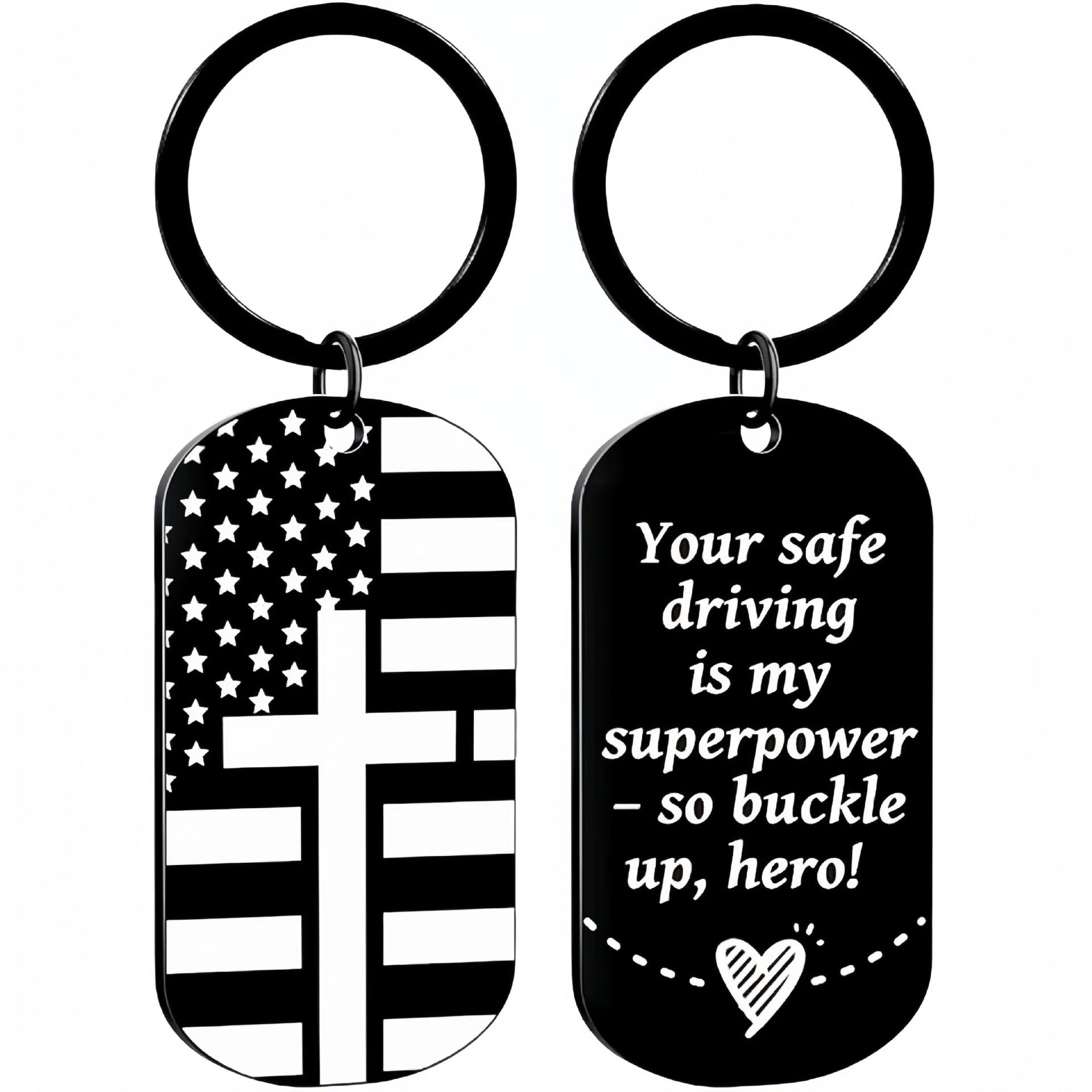 Wholesale Trendy Military Style Round Stainless Steel Keychain With Safety Driving Message Car Key Accessory Gift
