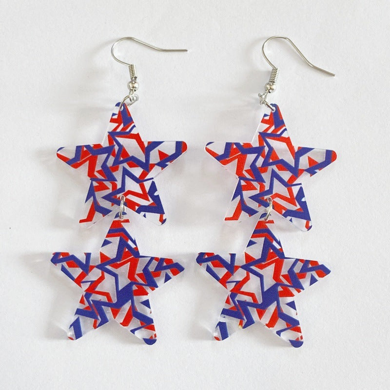 Wholesale American Independence Day Flag Hat Pentagram Flower Acrylic Earrings ACC-ES-XP015