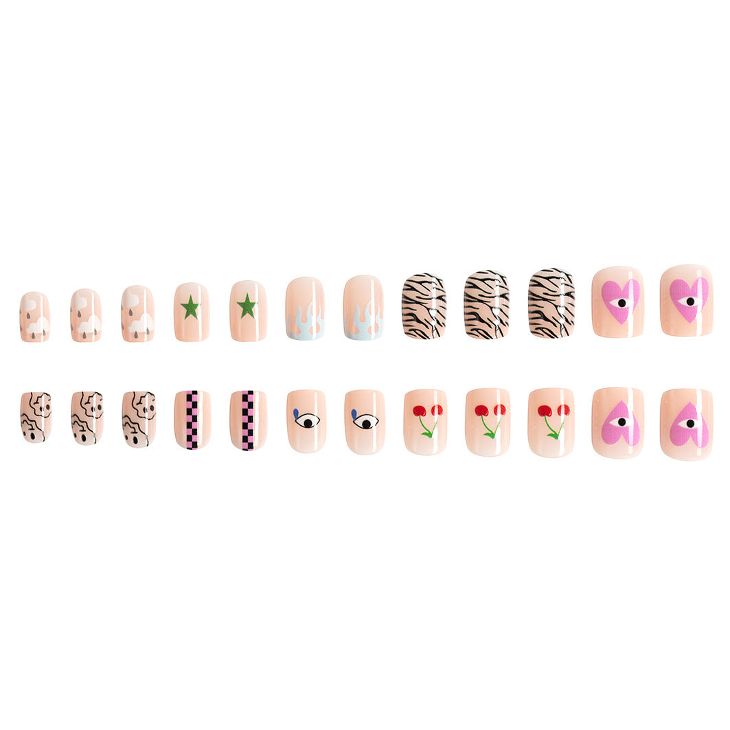 Wholesale 24 Pieces/box Short Glossy Eyes Tears Press-on Nails Kits Nail Stickers ACC-NS-GuaiXL094