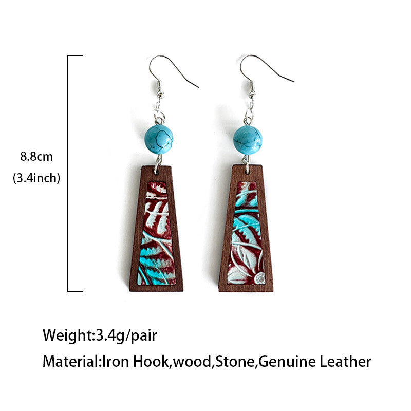Wholesale Genuine leather earrings vintage turquoise leopard print cowhide earrings
