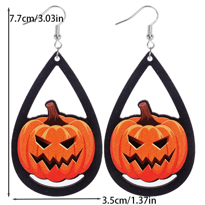 Wholesale Halloween BOO Bat Ghost Spider Web Wood Earrings ACC-ES-WeiAn001