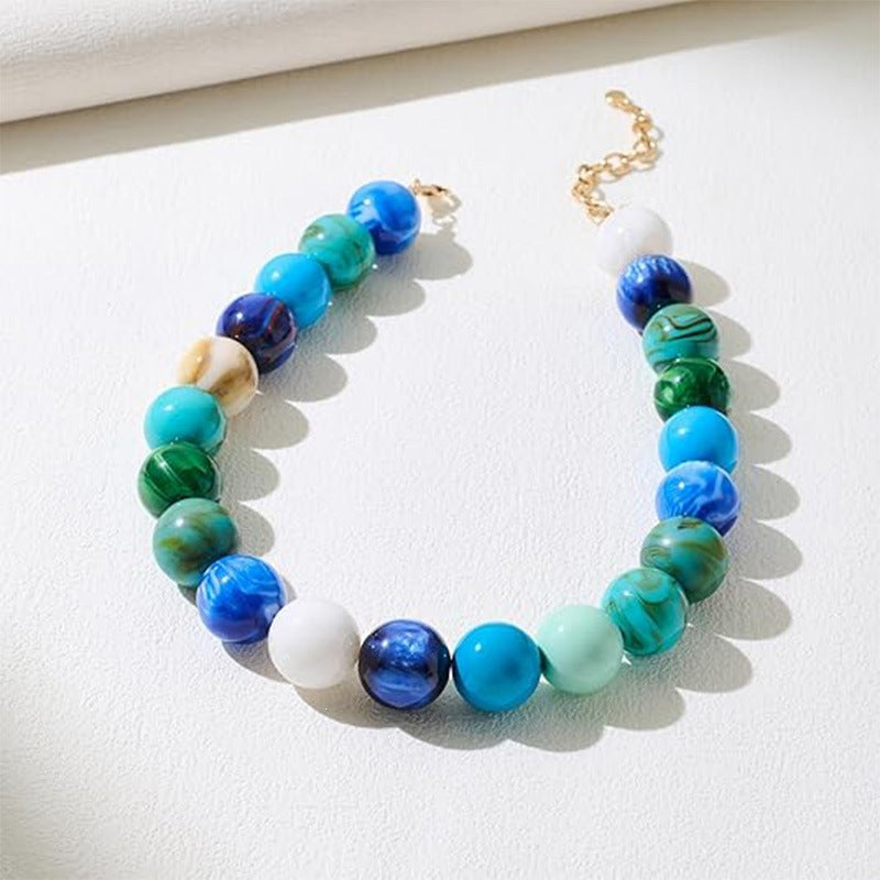Wholesale Colorful Geometric Resin Bead Choker Necklace Handmade Mix Color 20mm Beads Boutique Resale Accessory