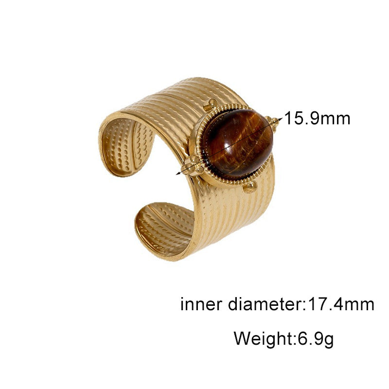 Wholesale Vintage Stainless Steel Open Ring Tiger Eye Stone Fashion Accessory for Resale