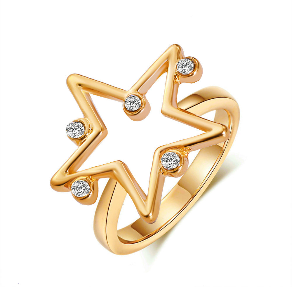 Wholesale  Micro-inlaid Zircon Five-pointed Star Food Finger Ring