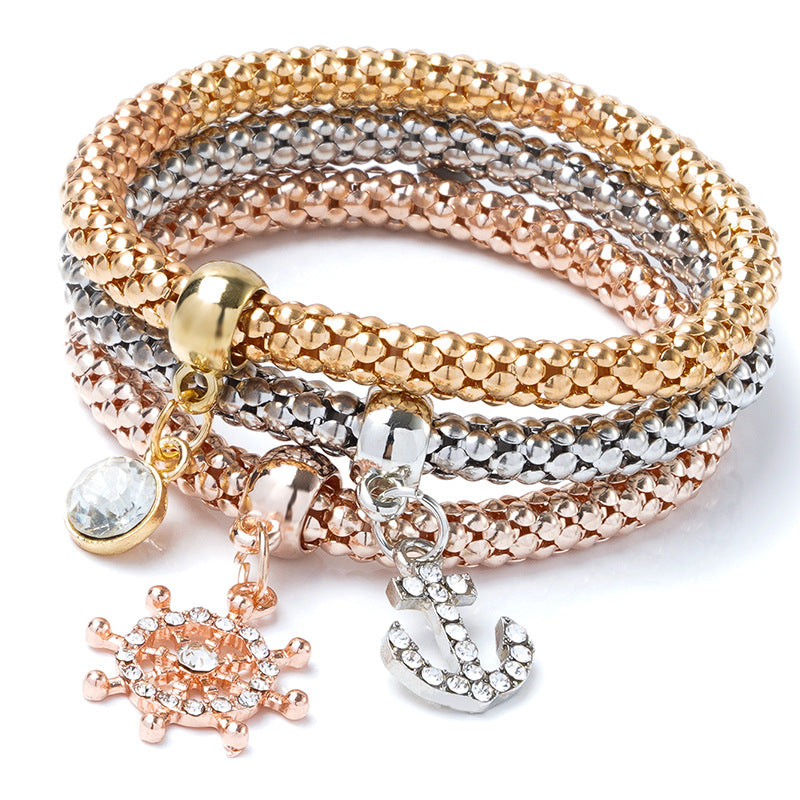 Wholesale Three Color Set Corn Chain Diamond Elephant Pendant Bracelet Layered Bracelet Set ACC-BT-Ditong003