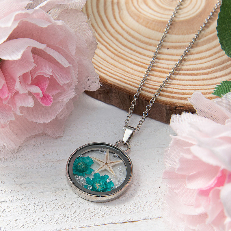 Wholesale Butterfly Starfish Photo Frame Dried Flower Necklace