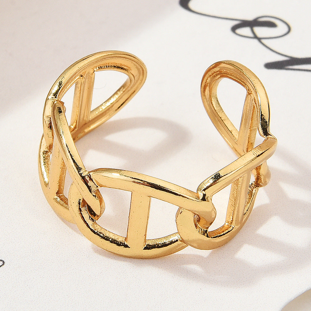 Wholesale Gold Plated Titanium Steel Geometric Eye Adjustable Ring Boutique Resale