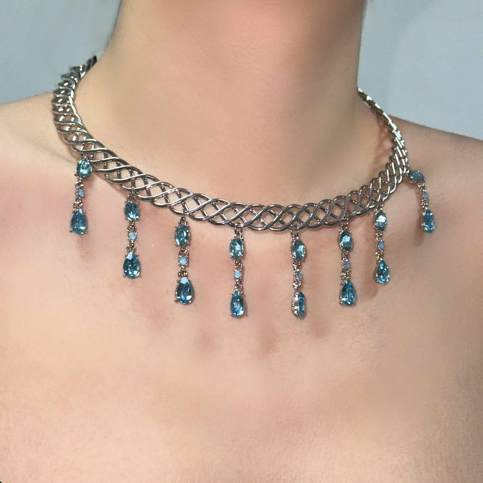 Wholesale Blue Water Drop Zircon Collar Female Necklaces