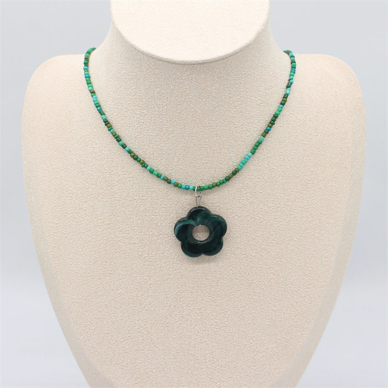 Wholesale colorful flower rice beads beaded necklace