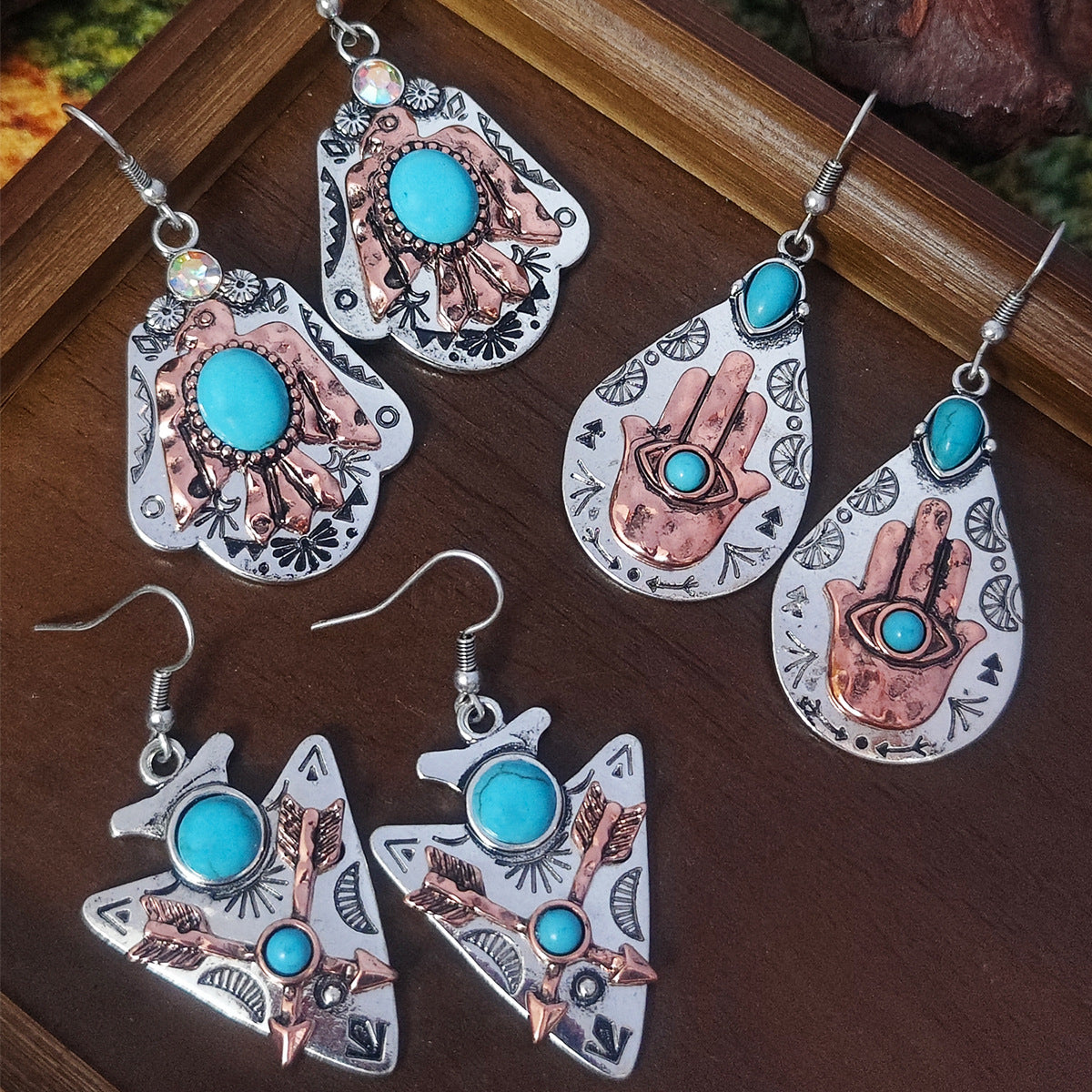 Wholesale Zinc Alloy Vintage Bohemian Turquoise Bird Dangle Earrings For Women Everyday Wear