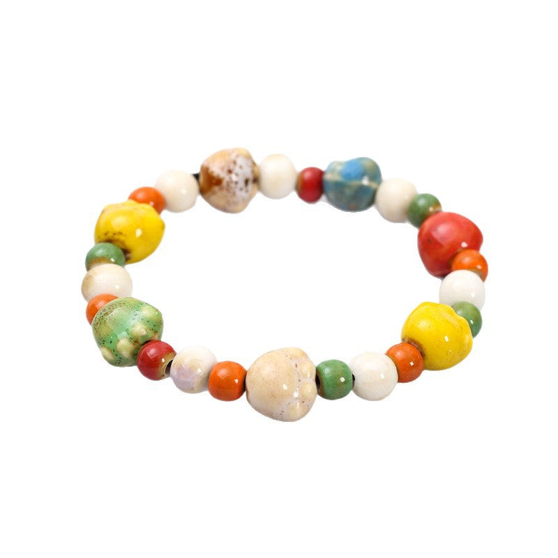 Wholesale Rainbow Cat Paw Ceramic Bead Bracelet,  Trendy Gift for Students,  Handmade Fashion Accessory