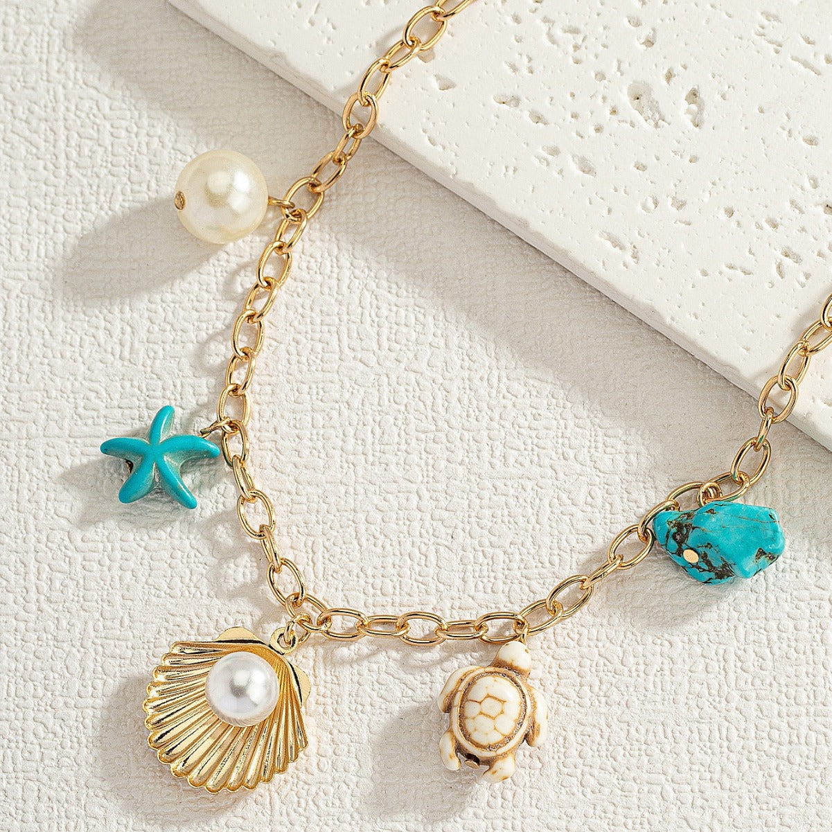 Wholesale  summer ocean series anklet starfish pearl shell turtle anklet