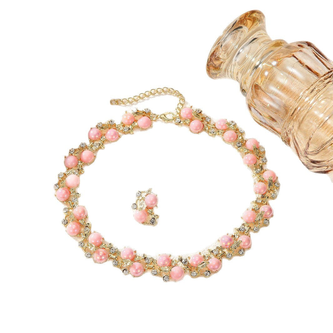 Wholesale Rhinestone Multi-Color Dopamine Earrings and Necklace Set for Everyday Wear