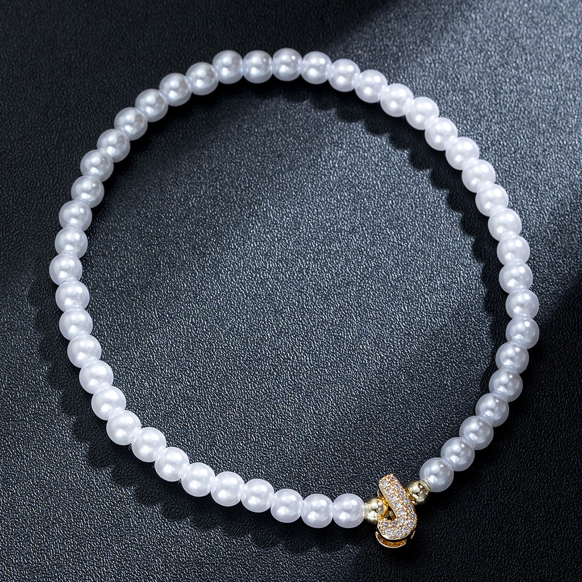 Wholesale Brass inlaid zirconium letter pearl beaded elastic anklet