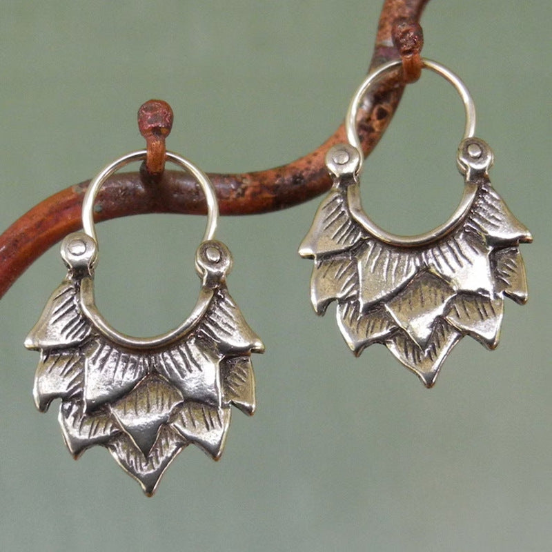Wholesale Geometric Gypsy Curved Metal Earrings Vintage Hollow Curly Ancient Silver Earrings