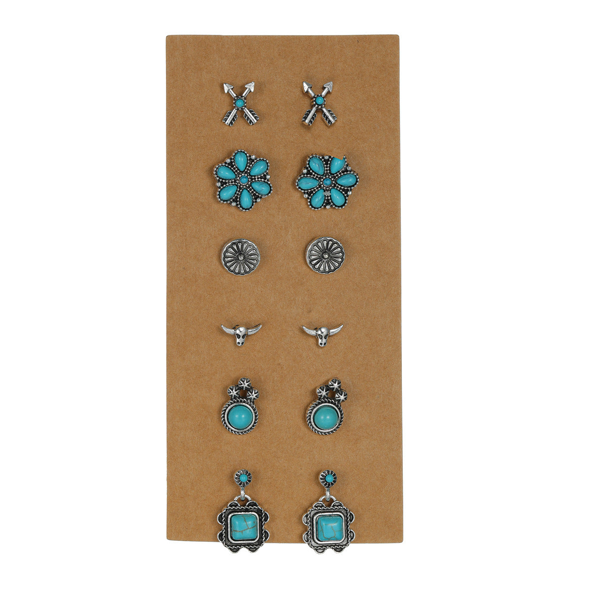 Wholesale Western-style turquoise earrings 6-piece set