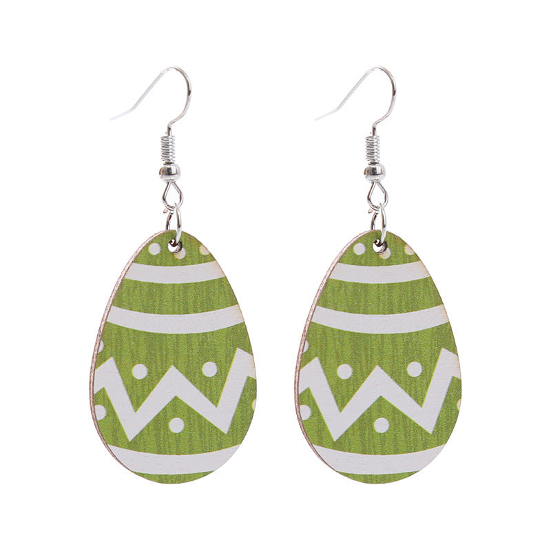 Wholesale Easter Earrings Rabbit Flower Basket Print Wooden Earrings