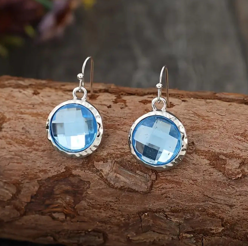 Wholesale  Crystal Round Sea Blue Simple Earrings