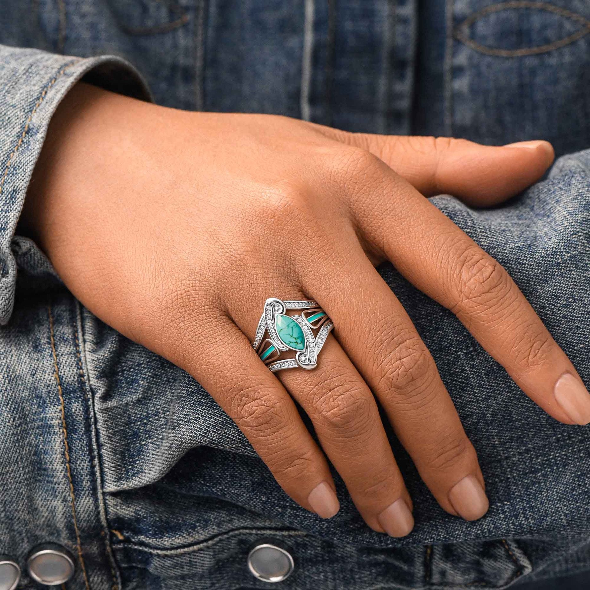 Wholesale  Blue Turquoise Bohemian Ring