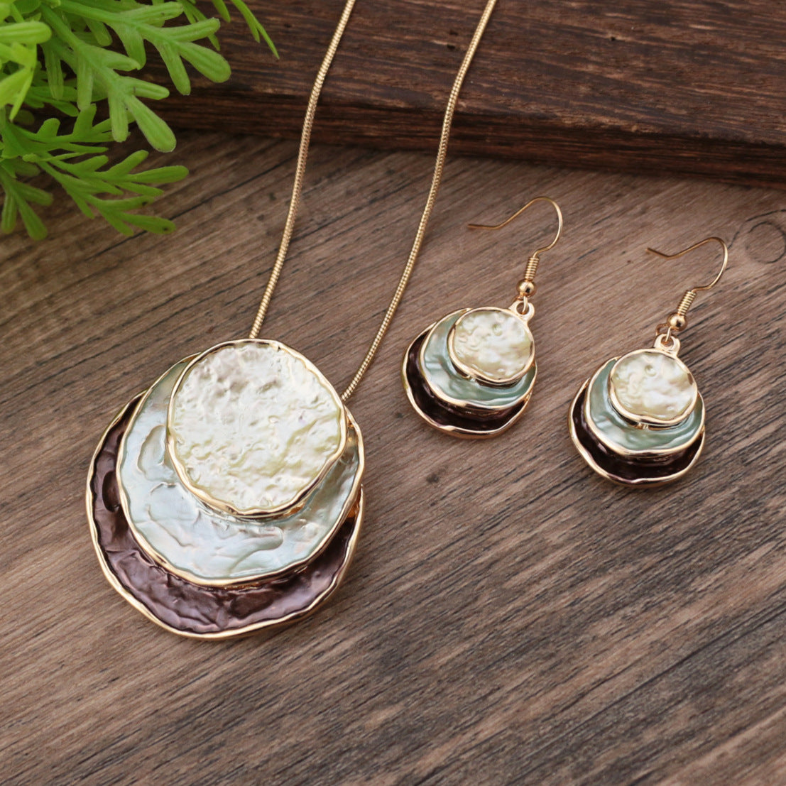 Wholesale  color painting oil three-layer ring hollow pendant earrings suit