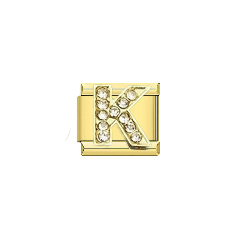 Wholesale Cross-Border Popular Fashion Rhinestone 26-Letter English Alphabet Series Italian Modular DIY Stainless Steel Bracelet Accessories