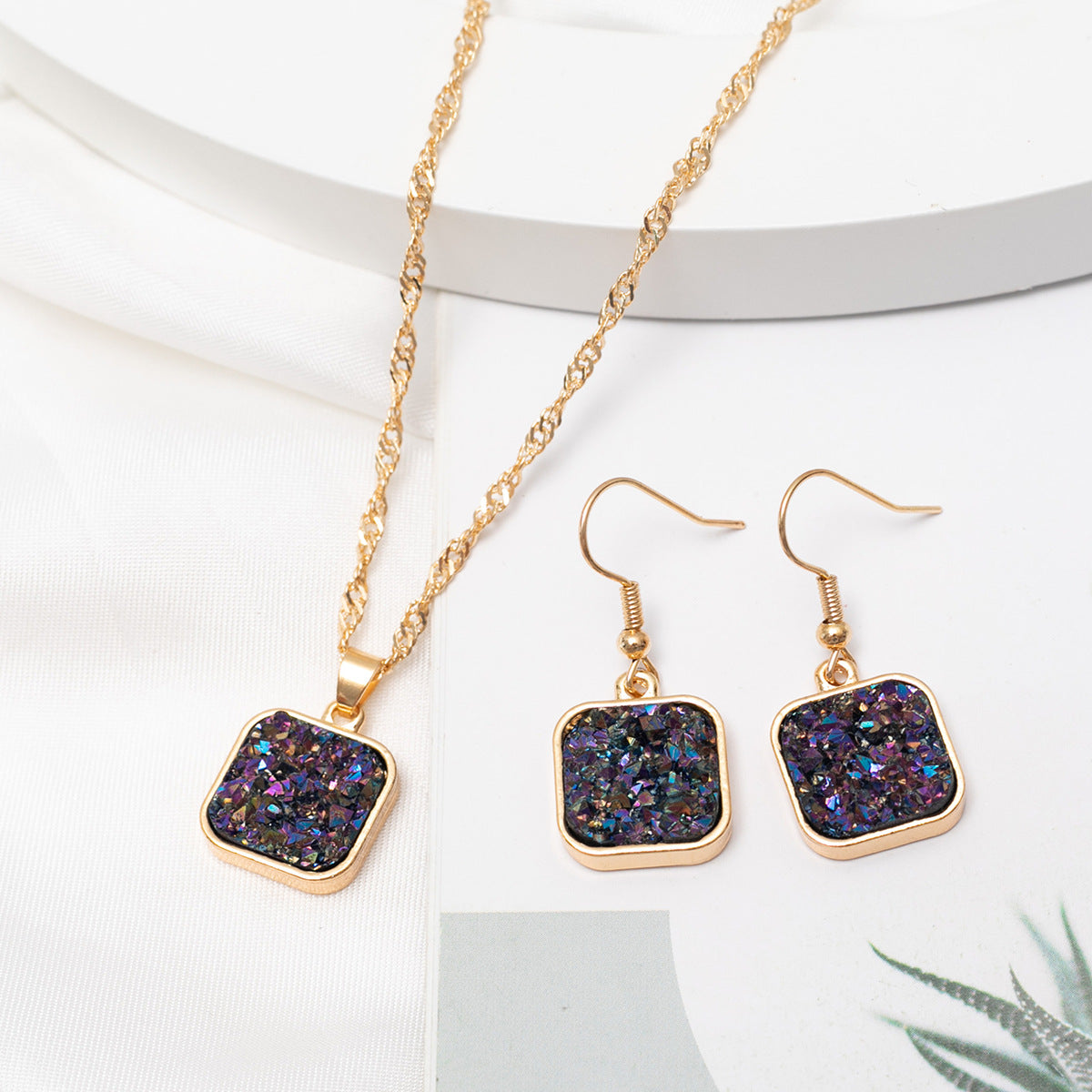 Wholesale Resin Alloy Square Earrings Set