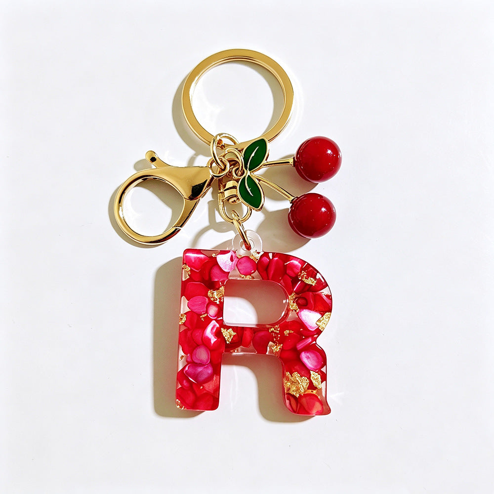 Wholesale Stylish Letter Keychain With Cute Cherry Pendant Plastic Bag Charm And Car Key Accessory Gift