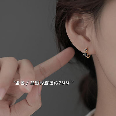 Wholesale Retro Double Diamond Black Zircon Earrings Silver Needle Fashion Accessory for Women
