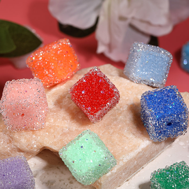 Wholesale of 5pcs/pack of Water Diamonds, Soft Sugar Beads, Candy Colored Square Full Diamond Beads ACC-BDS-BLG025