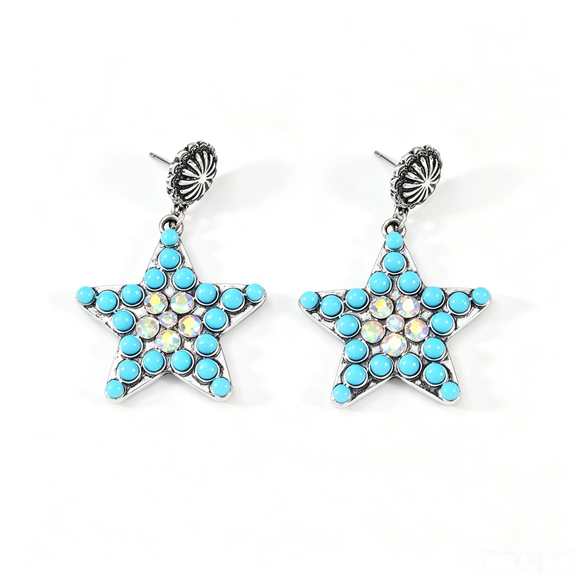 Wholesale Retro Turquoise Jewelry Set Ethnic Style Distressed Earrings Ring Bracelet For Women Gift Resale Accessory